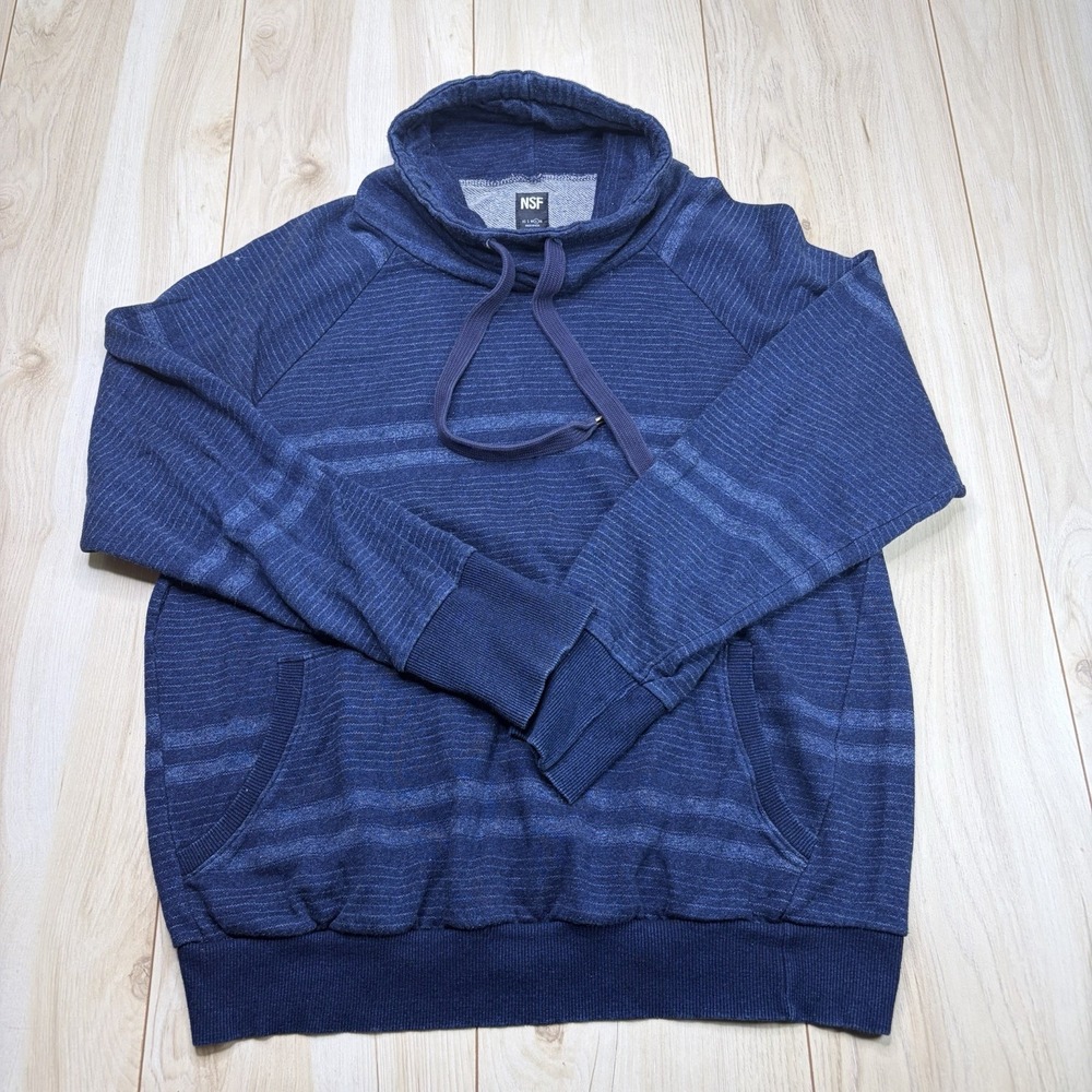 NSF women's Pullover Mock Neck Sweater Cotton Stripes Large Drawstring Pockets